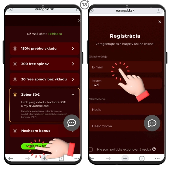 Eurogold online registrácia cez mobil.