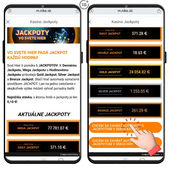 Niké casino jackpot na vybraných automatoch.