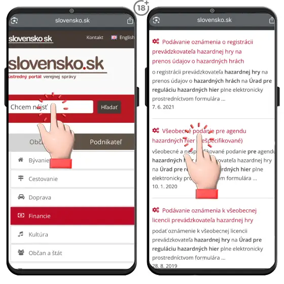 Vizuálny návod, ako podať žiadosť o zákaz do herne alebo casina online, elektronicky prostredníctvom portálu slovensko.sk.