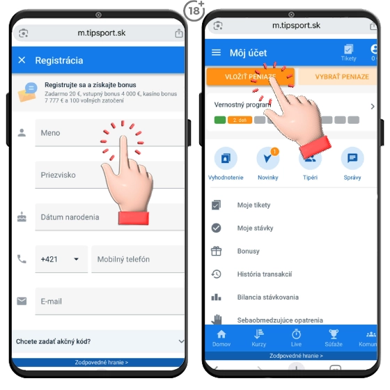 Tipsport Kasíno - online registrácia cez mobil