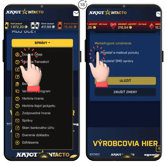 Jednoduchý, rýchly a prehľadný vizuálny postup, ako môžete splniť podmienku na získanie bonusu k vašim narodeninám v Kajot Intacto online kasíne.