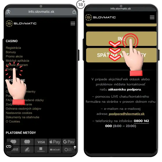 Jednoduchý obrázkový návod, ako napísať na zákaznícku podporu online casina Slovmatic na získanie špeciálneho narodeninového bonusu.