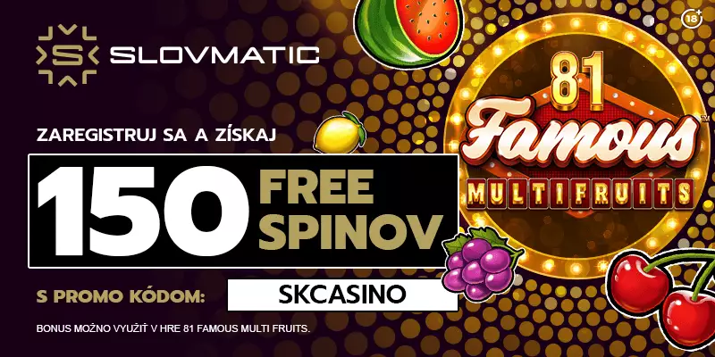 S našim promo kódom získate v Slovmatic kasíne 150 voľných točení.