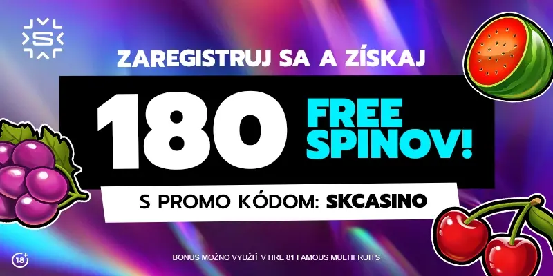 Použite Slovmatic bonusový kód a získajte 180 free spinov.