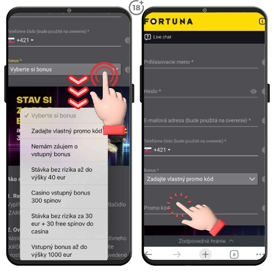 Uplatnite si bonusový kód Fortuna pri registrácii.