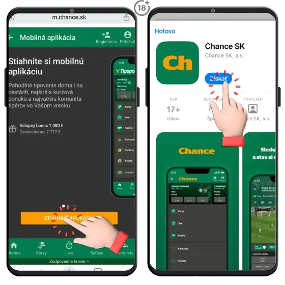 Zahrajte si hry v mobile cez Chance mobilnú aplikáciu.