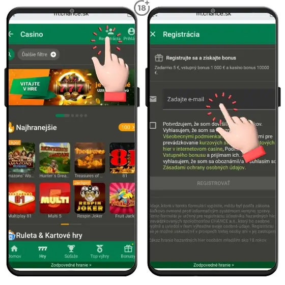 Zaregistrujte sa do kasína Chance a čerpajte výhody.