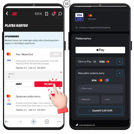 DOXXbet vklad platobnou kartou