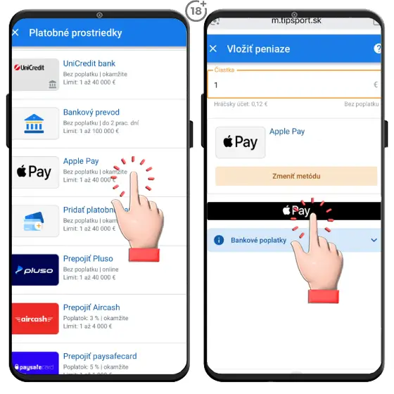 Tipsport vklad cez Apple Pay