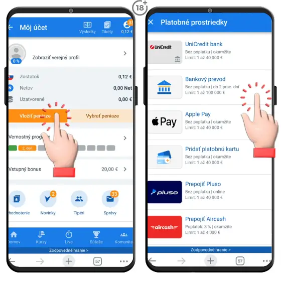 Tipsport vklad cez bankový prevod