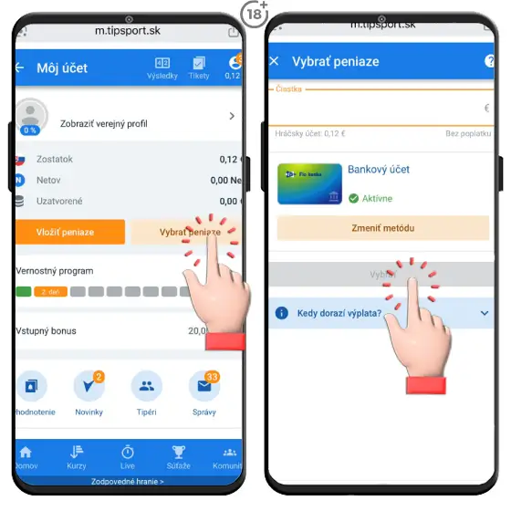 Tipsport výber bankovým prevodom