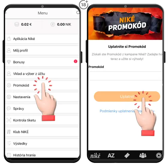 Niké promo kód v menu