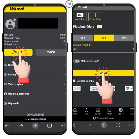 Obrázkový návod, ako uskutočniť vklad na Fortuna účet využitím rýchlej platby cez internet banking vybraných slovenských bánk.
