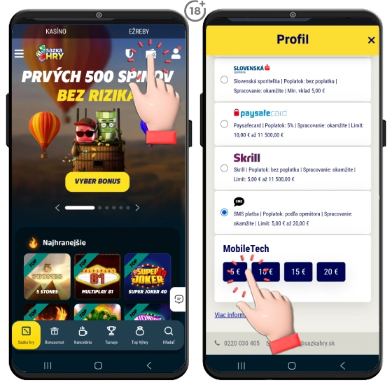 Aj pomocou SMS si môžete vložiť menšie sumy na účet v Sazka Hry kasíne.,