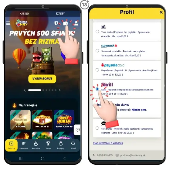 Vklad do kasíne Sazka hry môžete uskutočniť pomocou Skrill peňaženky.