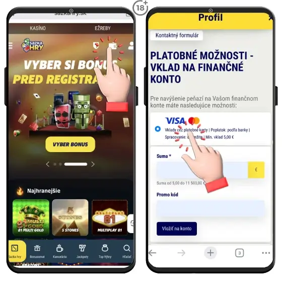 Takto jednoducho si vložíte peniaze pomocou karty na Sazka Hry konto.