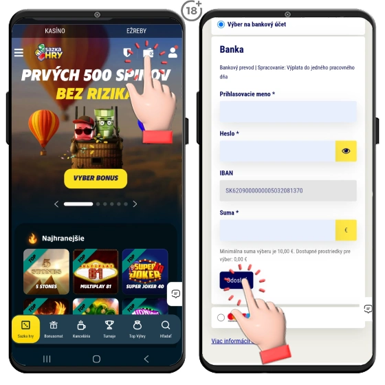 Sazka hry vklady a výbery - Vyberte si peniaze na bankový účet