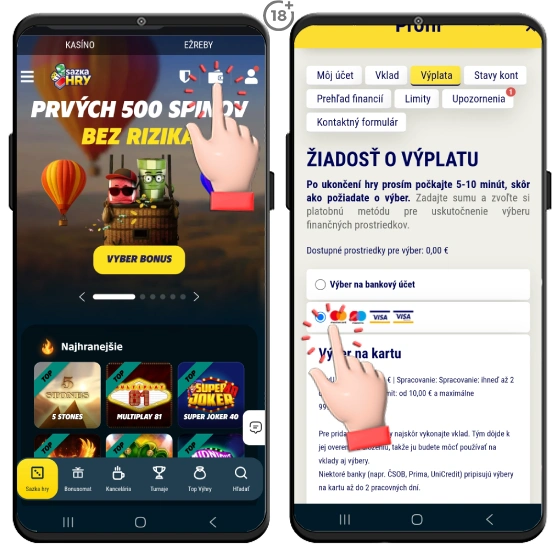 Výhry z kasíne Sazka hry vám vrátia aj na platobnú kartu.