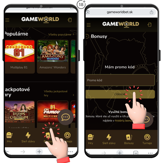 Gameworld promo kód si uplatníte v sekcii bonusy po prihlásení.