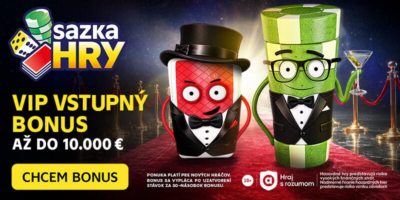 VIP vstupný bonus 100% až do 10 000€ v Sazka Hry