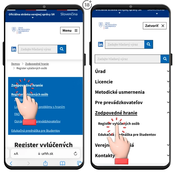 Kde nájsť Register vylúčených osôb (RVO) a žiadosť o zákaz do herne na stránke URHH