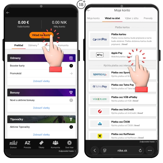 Niké vklad pomocou apple pay